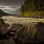 Rushing Stream, rocks, mountains